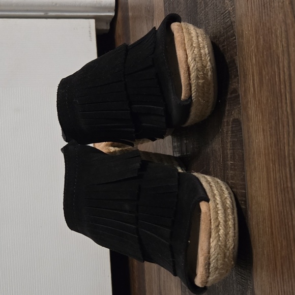 Minnetonka Black Fringe Wedge Sandals - Picture 3 of 4